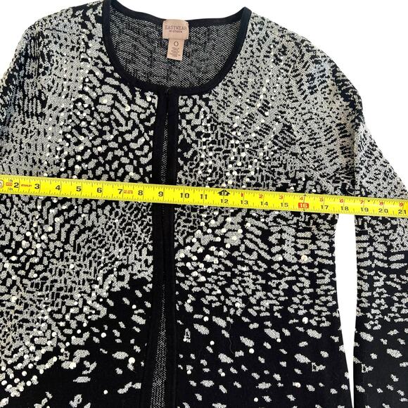 Chico’s EasyWear Metallic Black Open Front Cardigan Sweater 0 (US 4-6) - Picture 6 of 11